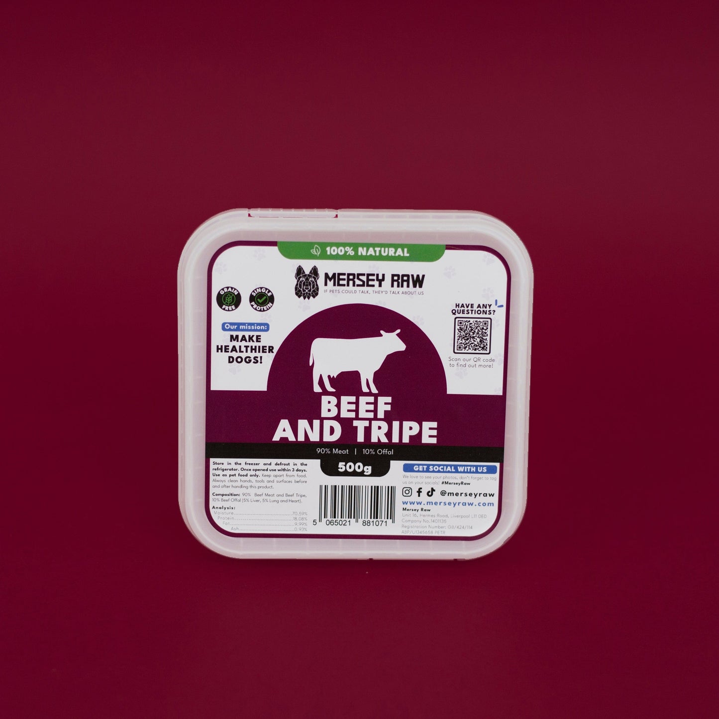 Beef & Tripe Raw Dog Food - 500g