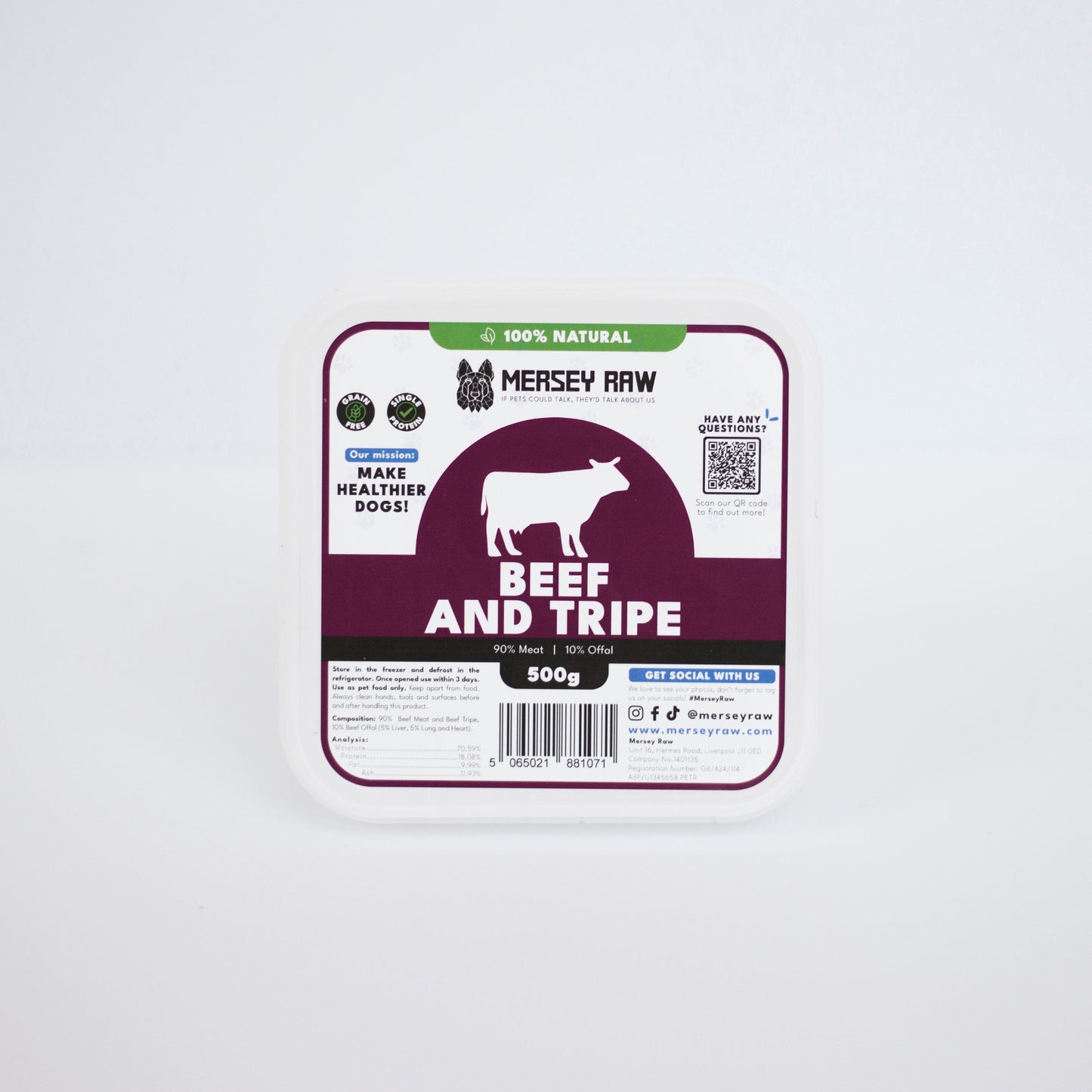 Beef & Tripe Raw Dog Food - 500g