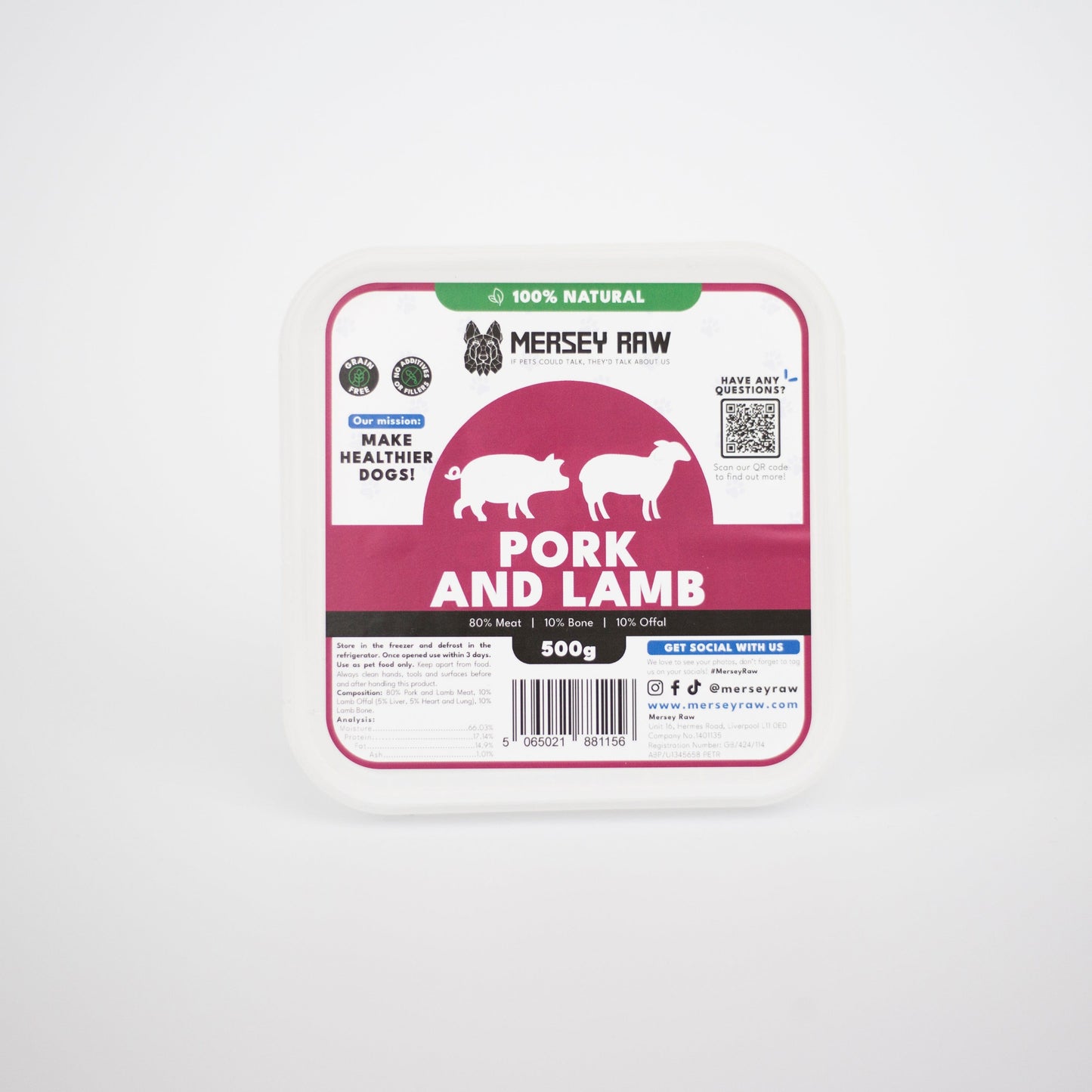 Pork & Lamb Raw Dog Food - 500g