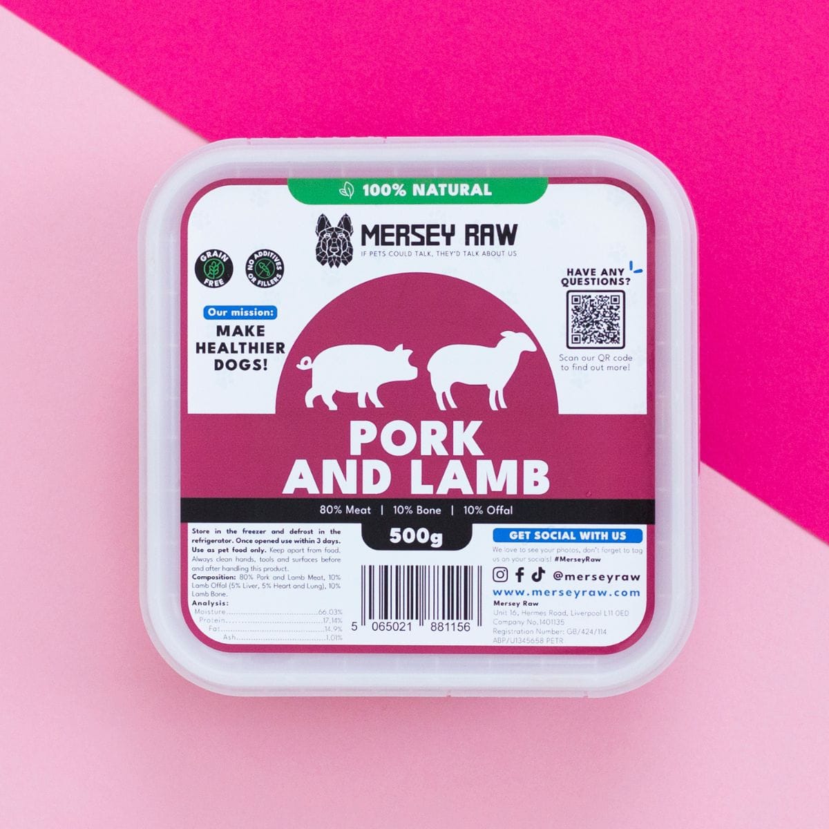 Pork & Lamb Raw Dog Food - 500g