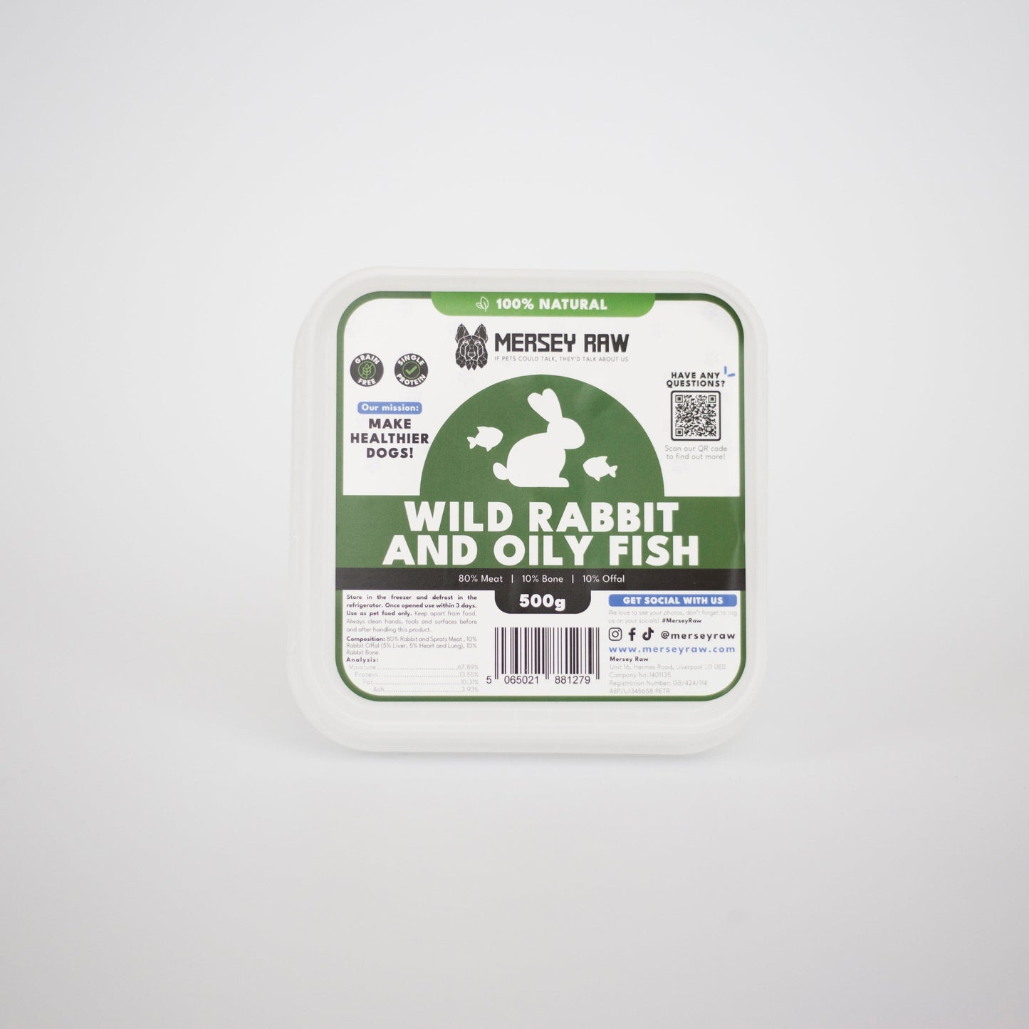 Wild Rabbit & Oily Fish Raw Dog Food - 500g