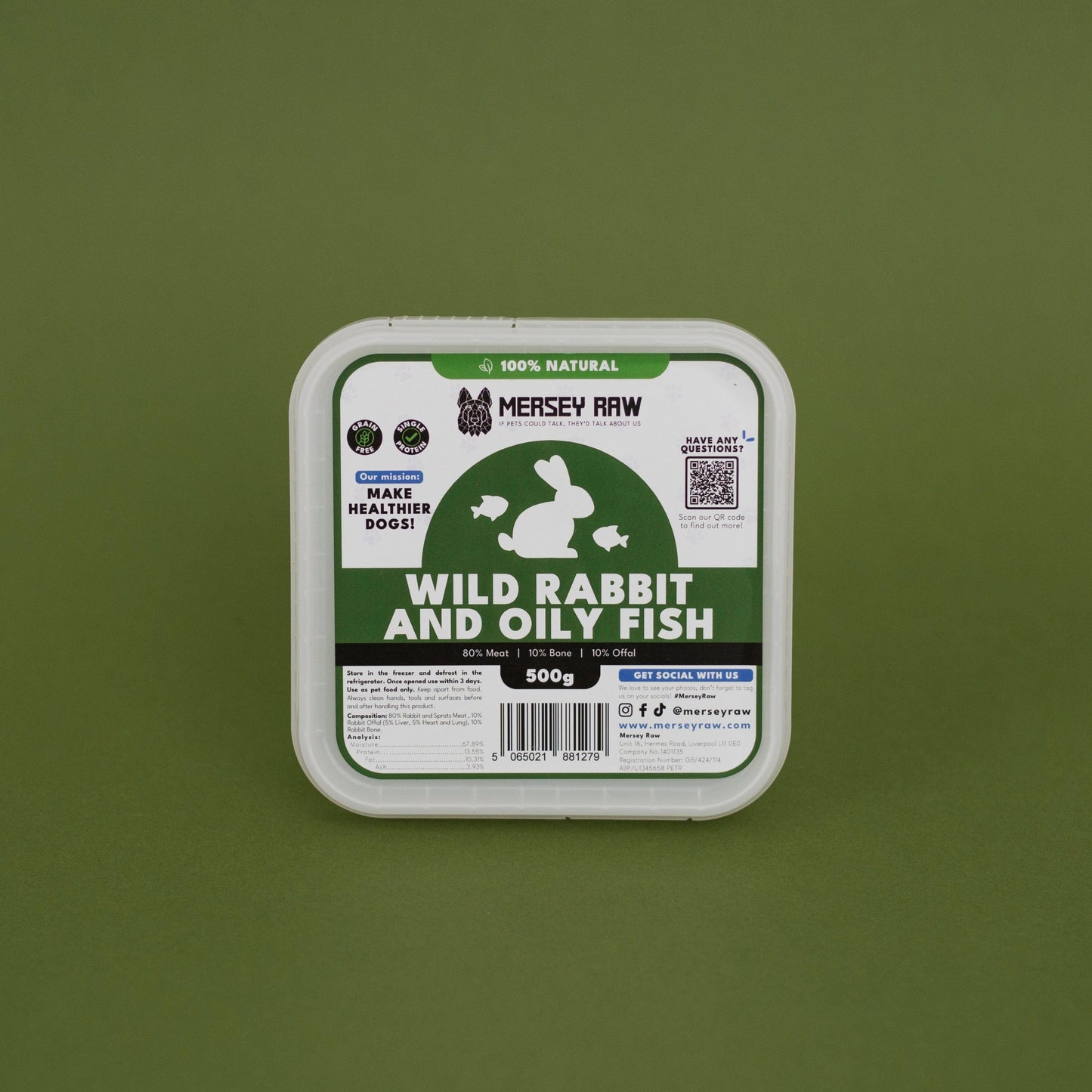 Wild Rabbit & Oily Fish Raw Dog Food - 500g