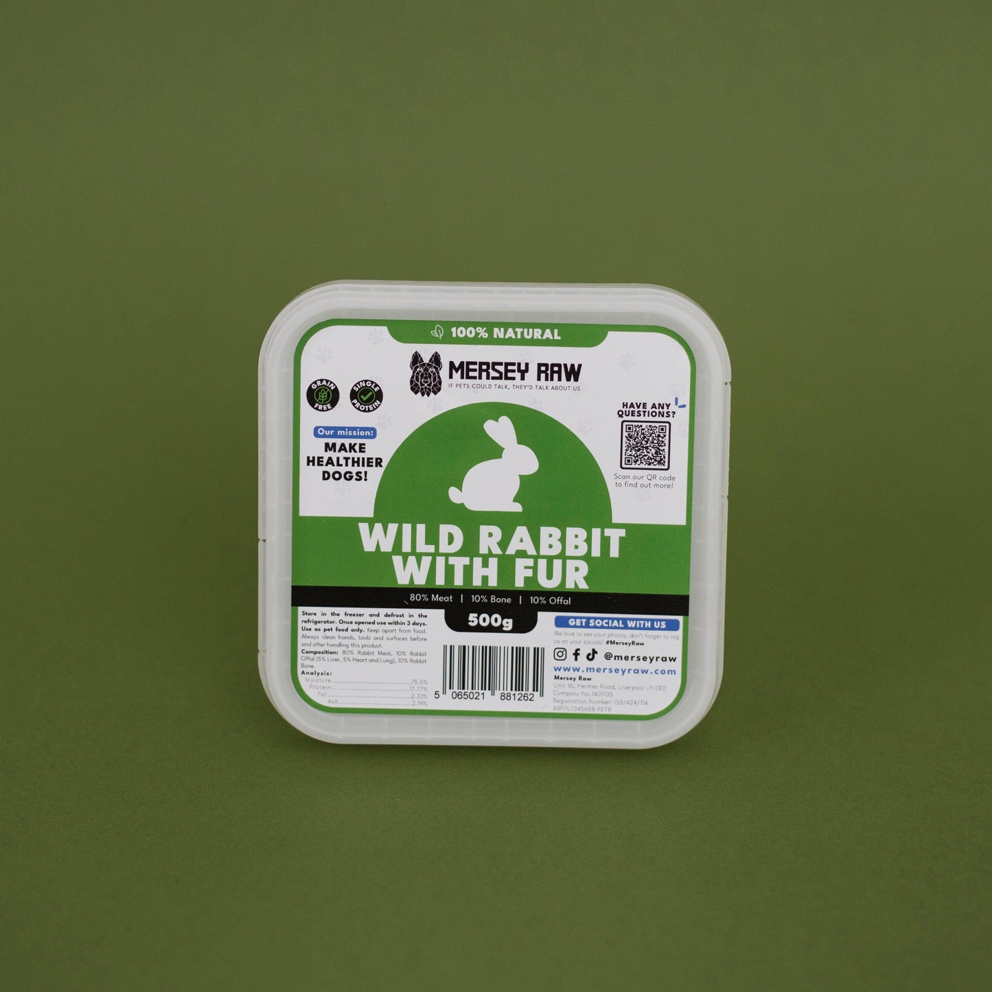 Wild Rabbit With Fur Raw Dog Food - 500g